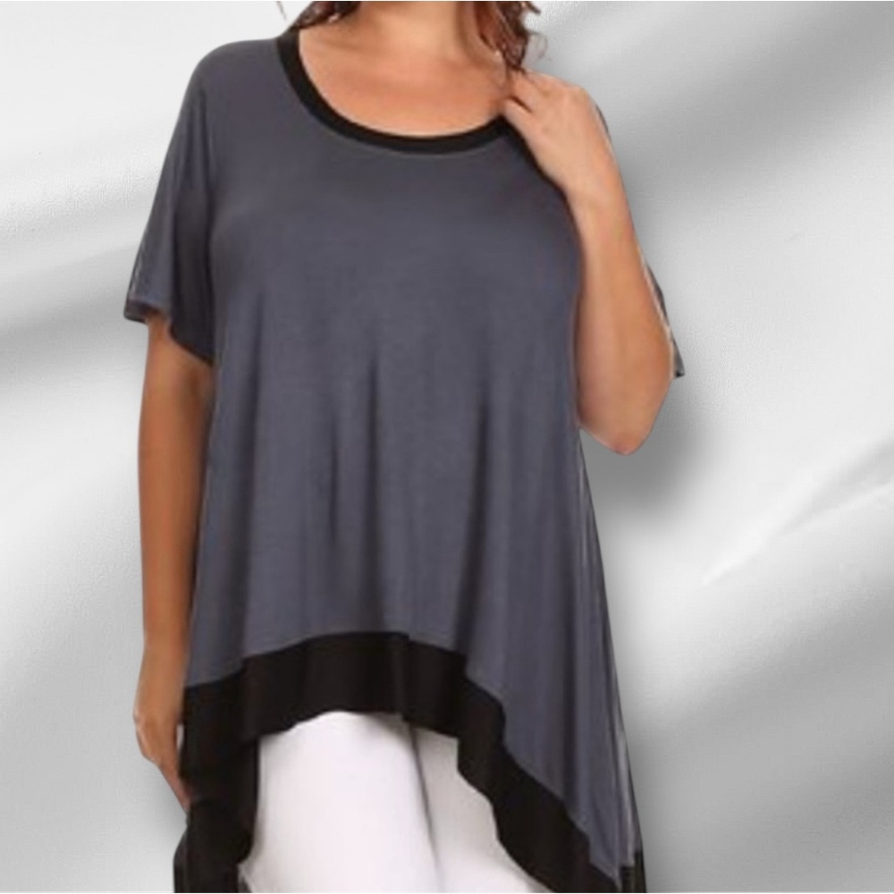 Women's Gray and Black Asymmetrical Top